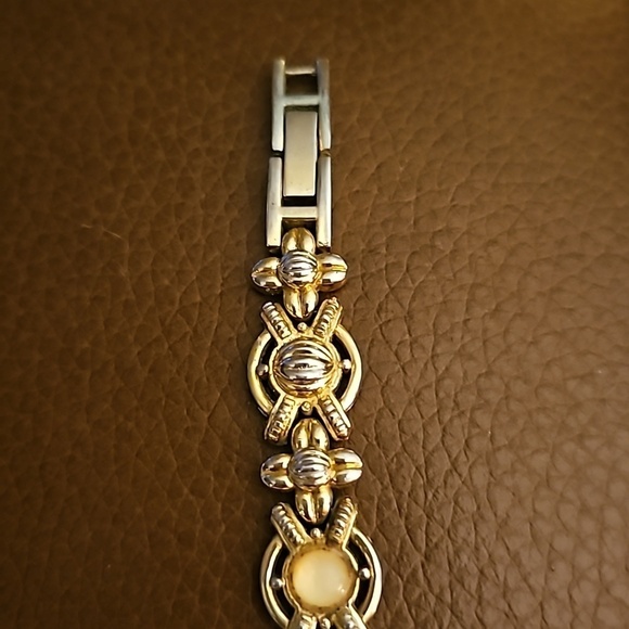 VTG CHRISTIAN BENET 1990s Mother of Pearl Baroque Yellow Cabochon Watch main image 5